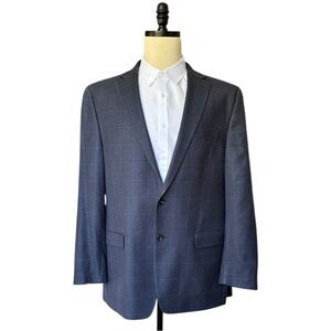 Lauren Ralph Lauren blue window pain check plaid silk/wool blend blazer | 44L
